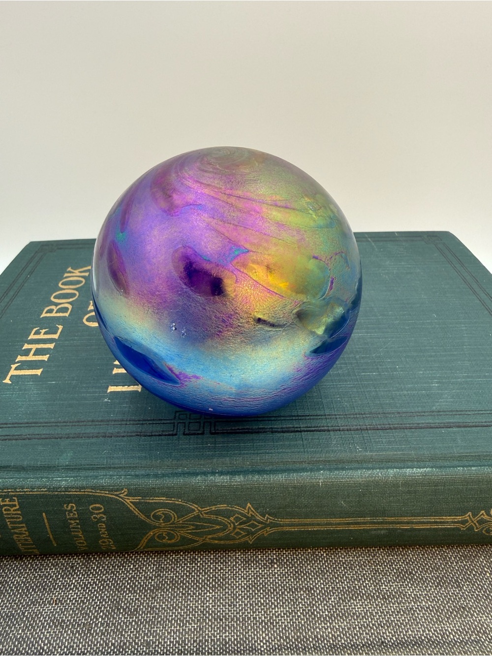 Vintage 1990 Ornamental Blown Glass "OBG" Iridescent Glass Paperweight Signed